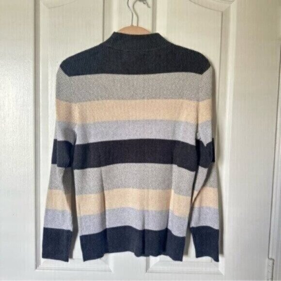 NWT Karen Scott Striped Sweater Mock Neck Gray Beige Color Block Long Sleeve - Picture 9 of 11